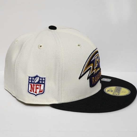 New Era Baltimore Ravens On-Field Cap 59Fifty NFL 7 1/4 Fitted Hat Black Cream - Picture 3 of 8